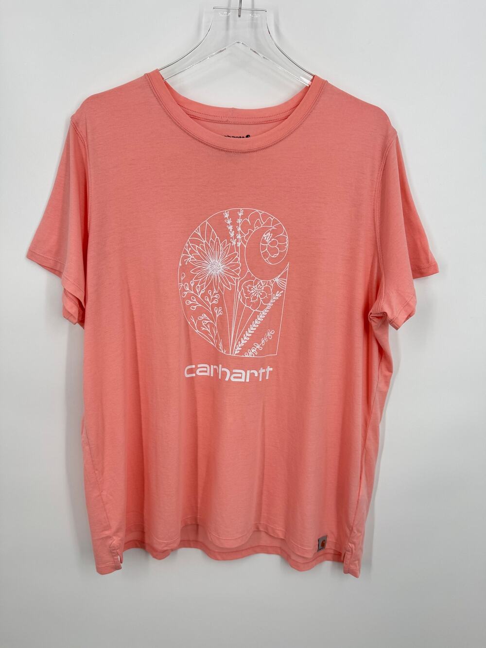 Carhartt T-Shirt women's XXL relaxed fit crew floral C graphic logo peach